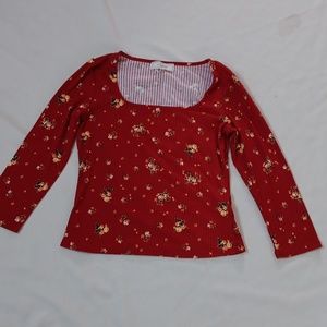 Red Square Neck Floral Top